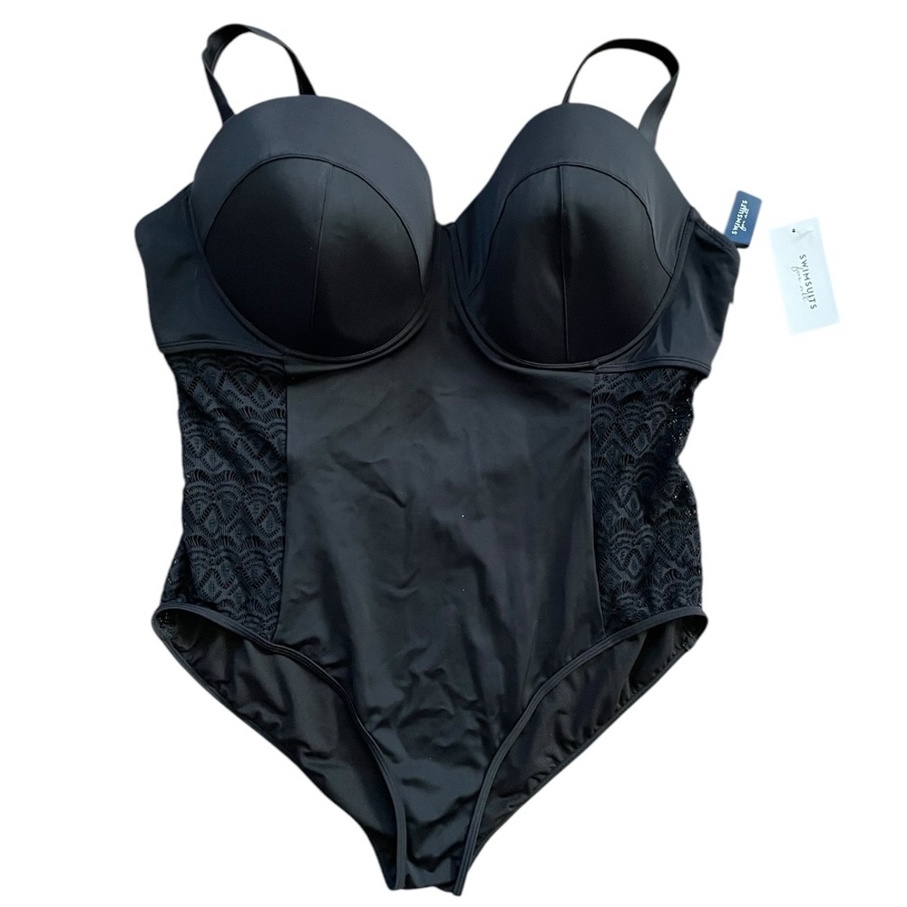 NWT Swimsuits For All Black Classic One Piece Swimsuit Vacation Pool Womens 24